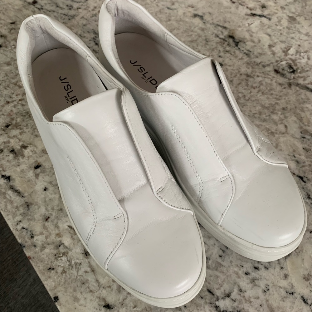 Jslides white leather sneakers, size 7.5